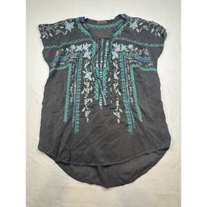 johnny was m floral embroidered Top Boho Short Sleeve